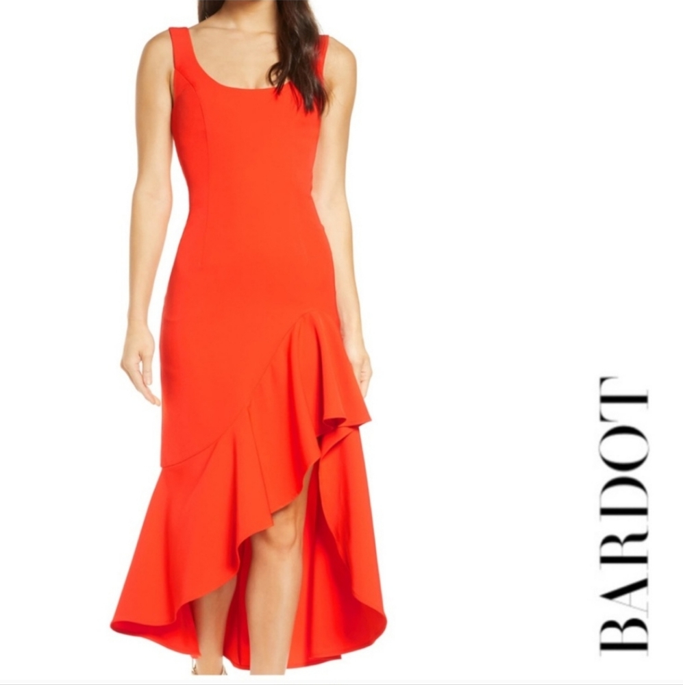 Bardot ester frill high low midi dress NWT